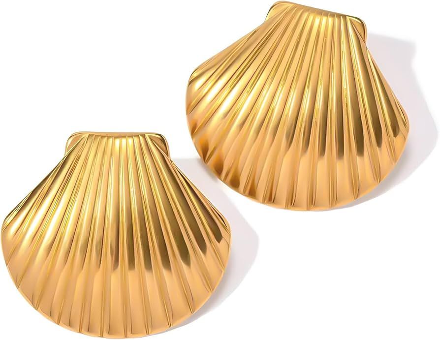 GREICHFAN Big Shell Stud Earrings Gold Large Seashell Earrings Beach Earrings for Women Girls Gif... | Amazon (US)