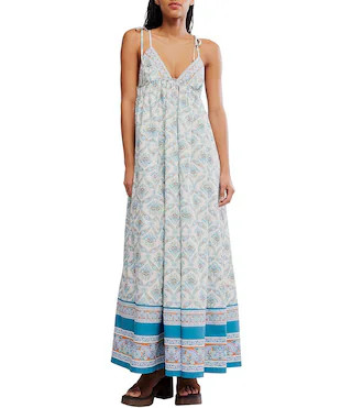 Free People Sorrento Stroll Printed V-Neck Sleeveless Empire Waist Maxi Dress - S | Dillard's