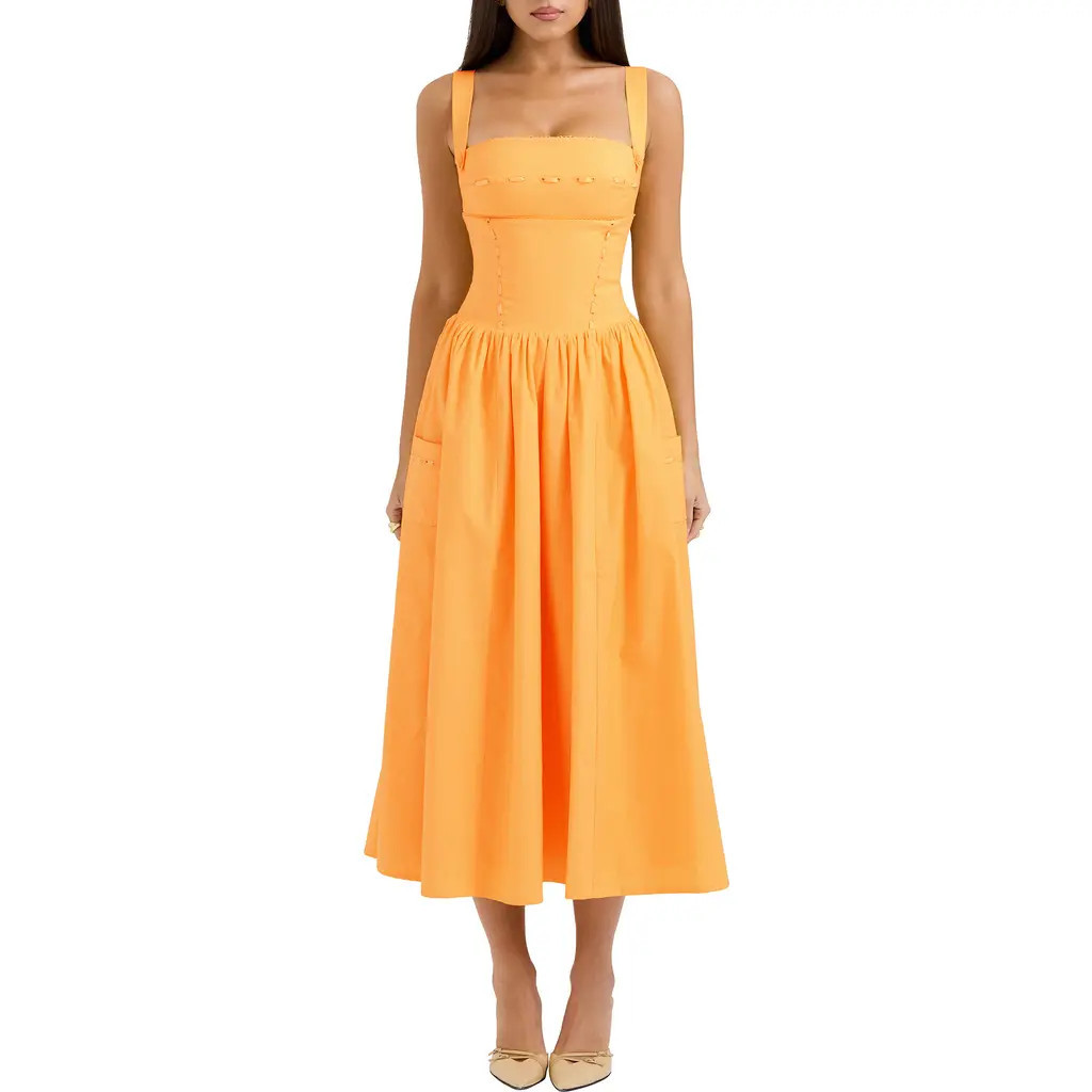 HOUSE OF CB Vivien Midi Sundress in Flax at Nordstrom, Size Large D | Nordstrom