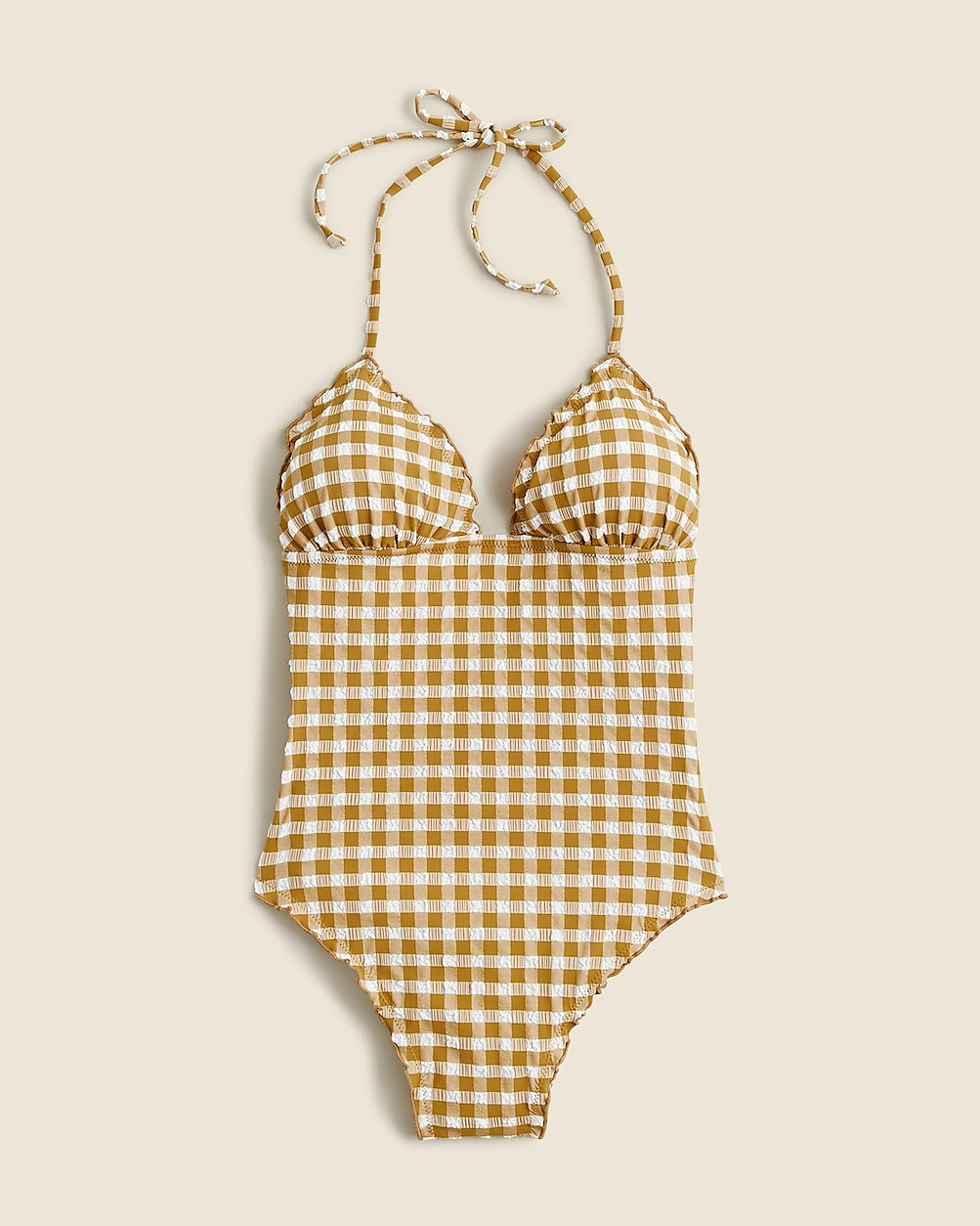 Ruched plunge one-piece swimsuit in gingham | J. Crew US