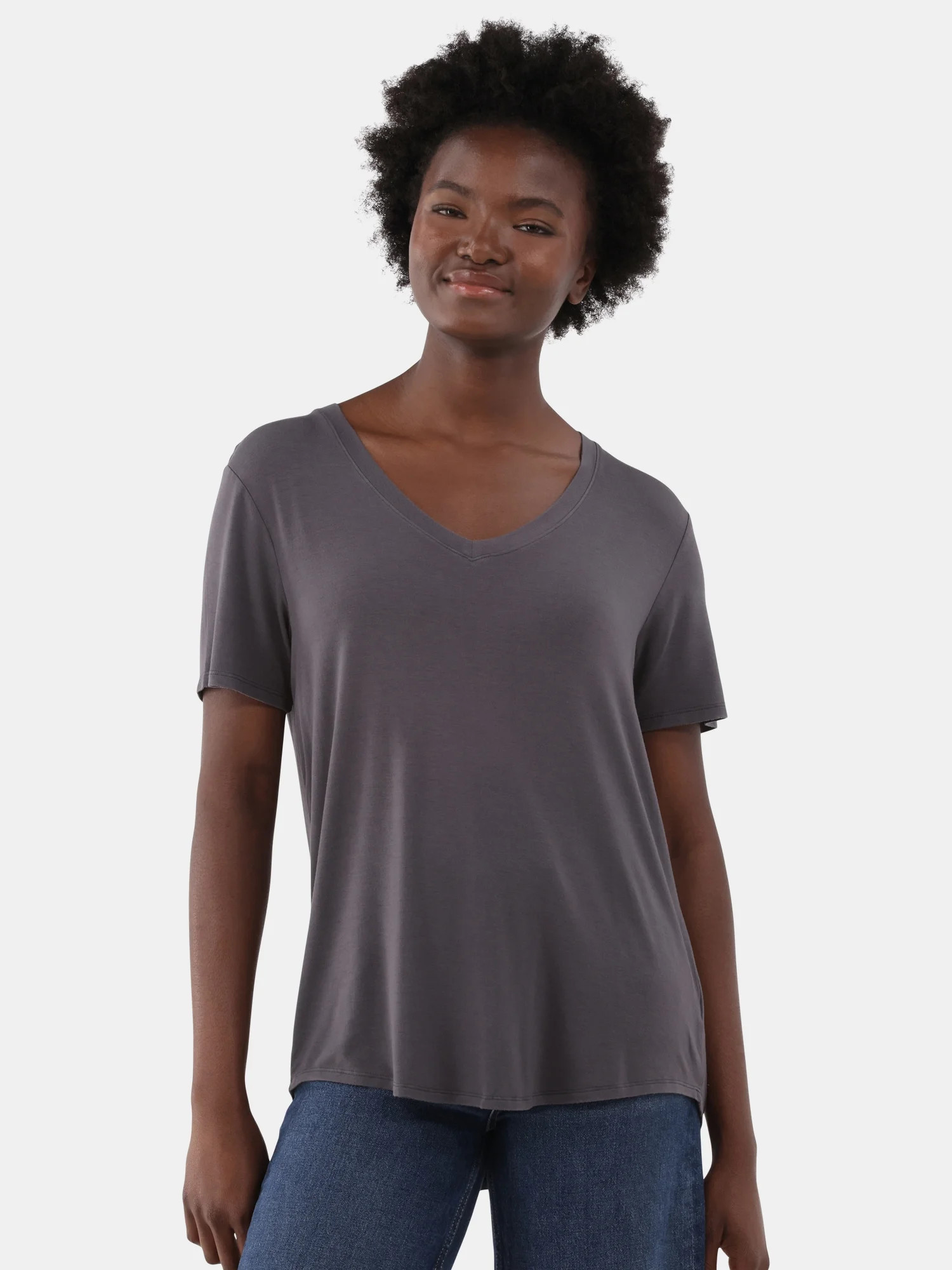 Time and Tru Women’s V-Neck Washed Tee with Short Sleeves, Sizes XS-XXXL | Walmart (US)