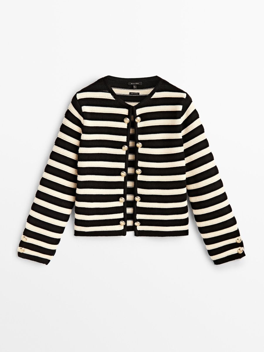 Striped knit cardigan with double buttons | Massimo Dutti (US)