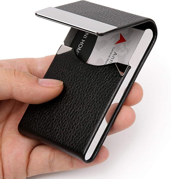 DMFLY Business Card Holder Case - PU Leather Business Card Case Name Card Holder Slim Metal Pocke... | Amazon (US)