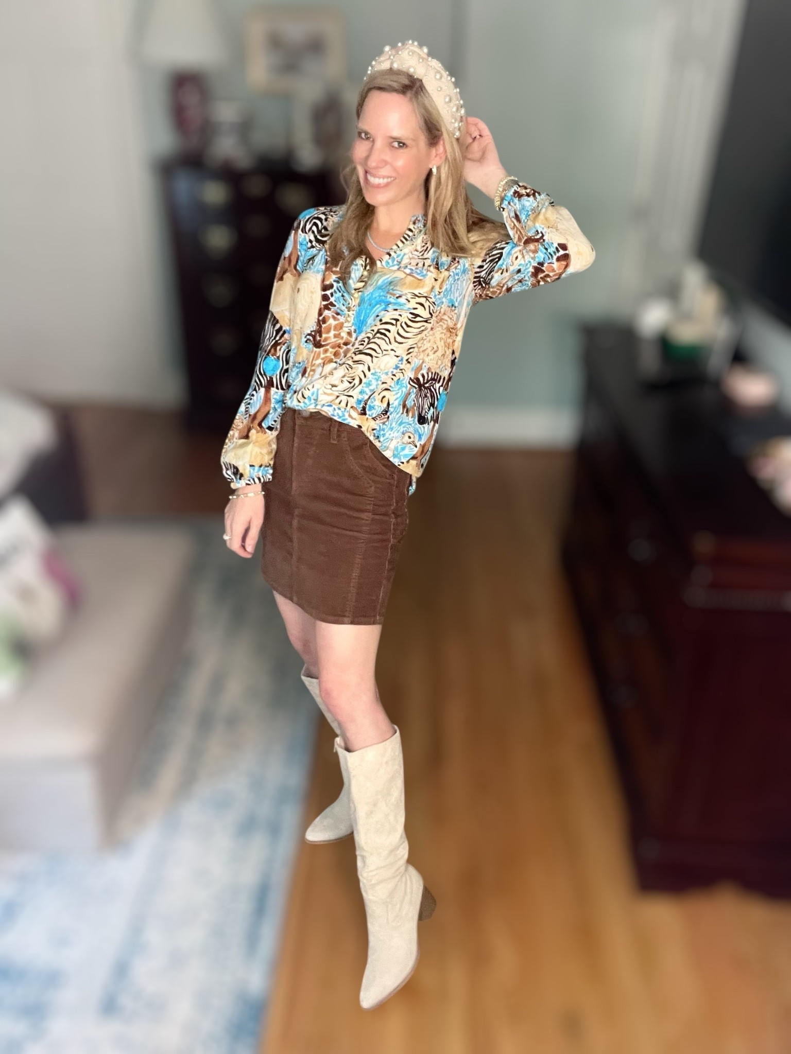 ✨ Use code PREPPYREBEL for 10% off at Melinda Maria Jewelry ✨


Fall glam done right 🍂 I styled the Lilly Pulitzer Elsa Silk Top (wearing XS) in this bold animal + tropical print with a chic brown corduroy mini skirt for a cozy yet polished look. To elongate the legs and keep things sleek, I added knee-high suede boots in a neutral beige tone. My accessories pull it all together – a pearl knotted headband for a feminine touch, a timeless two-tone pearl link watch, and layered gold tennis + chain bracelets, statement hoops, and a tennis necklace from Melinda Maria Jewelry.

This look is perfect for fall gatherings, casual date nights, or even holiday dinners when you want a mix of luxe and cozy. The silk blouse adds polish, while the corduroy mini and tall boots keep it seasonal and chic.

📌 Style tip: Balance a statement blouse with textured neutrals like suede or corduroy to keep the outfit grounded.

Lilly Pulitzer Elsa silk top XS, brown corduroy mini skirt outfit, knee-high suede boots fall look, pearl headband outfit, fall dinner outfit ideas, chic fall style, Lilly Pulitzer blouse fall, Melinda Maria jewelry discount code PREPPYREBEL.


#LTKFindsUnder100 #LTKShoeCrush #LTKFindsUnder50

#LTKShoeCrush #LTKFindsUnder100 #LTKFindsUnder50