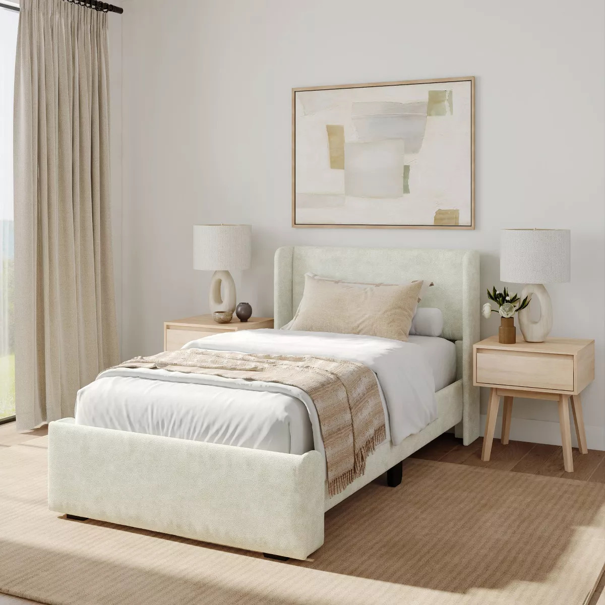 Modern Upholstered Bed - Twin, Cream | Target