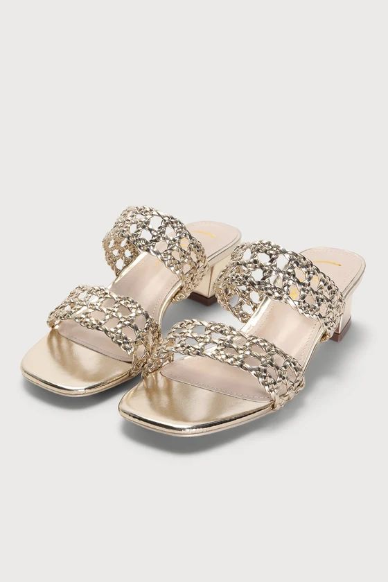 Evangelina Gold Woven High Heel Slide Sandals | Lulus (US)