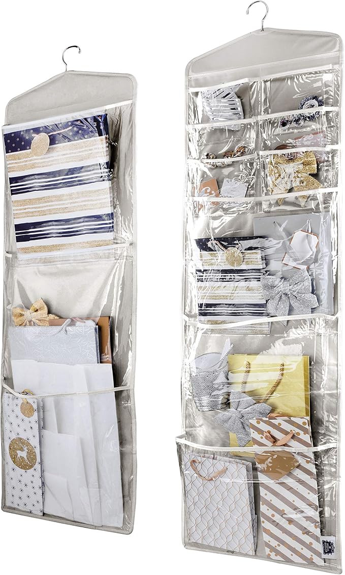 Large Double-Sided Hanging Gift Bag Organizer and Tissue Paper Holder (Grey) | Amazon (US)