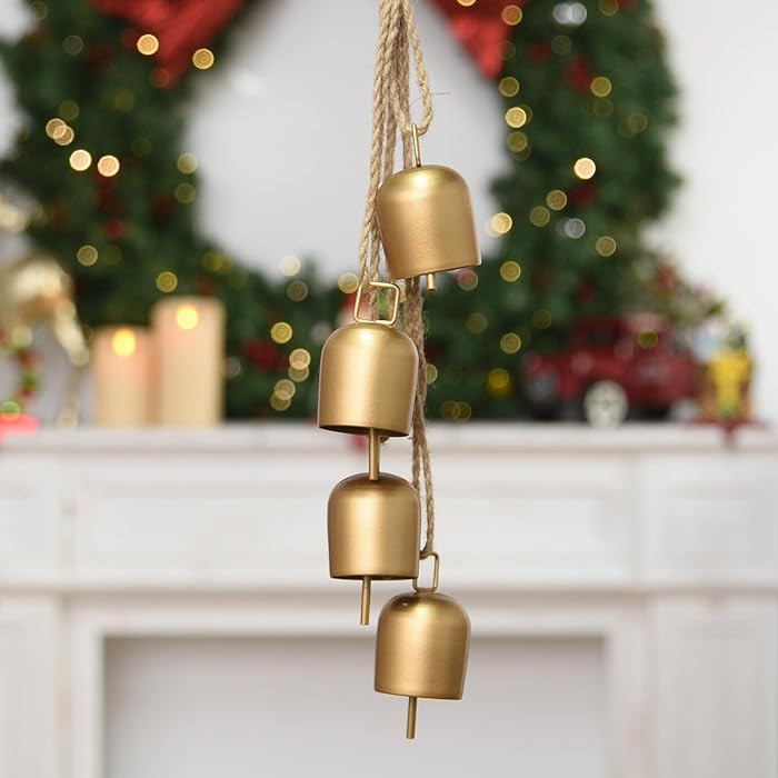 Gold Christmas Bells for Decorations: Vintage Bells Metal Decorative Bells with Jute Hanging Rope... | Amazon (US)