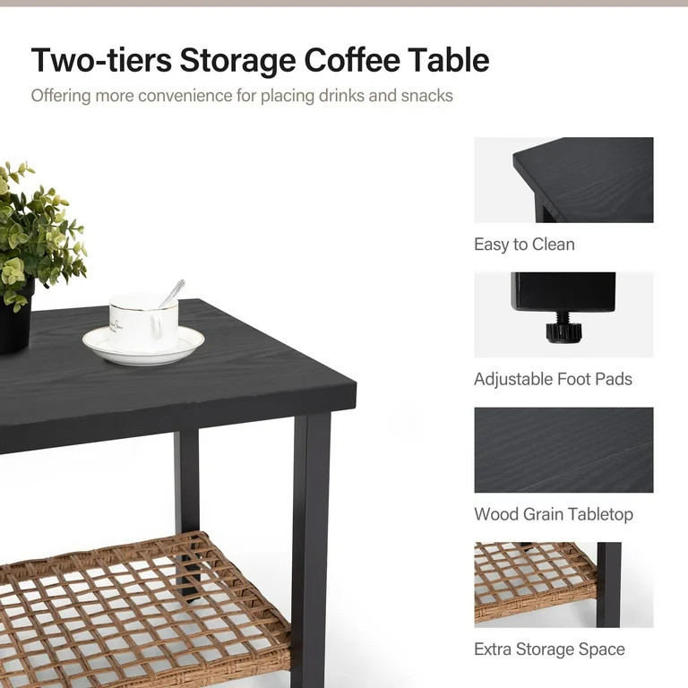LAUSAINT HOME 3 Pieces Patio Outdoor Conversation Set with 2-Tier Coffee Table, PE Wicker Rocking... | Walmart (US)