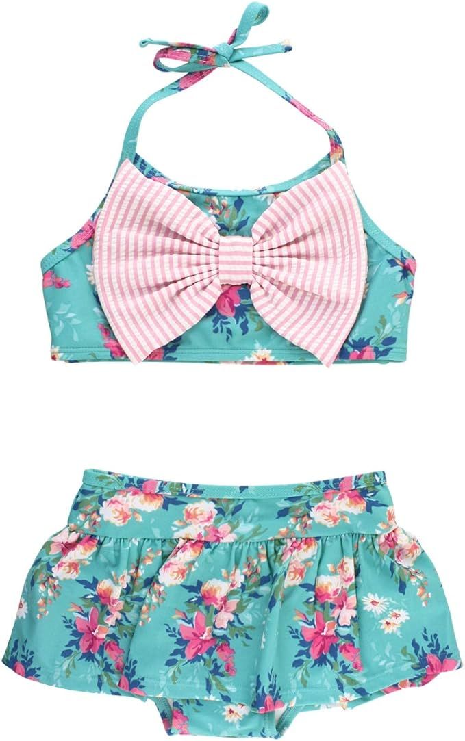 RuffleButts Baby/Toddler Girls Cropped Peplum Tankini 2 Piece Swimsuit w/Ruffles | Amazon (US)