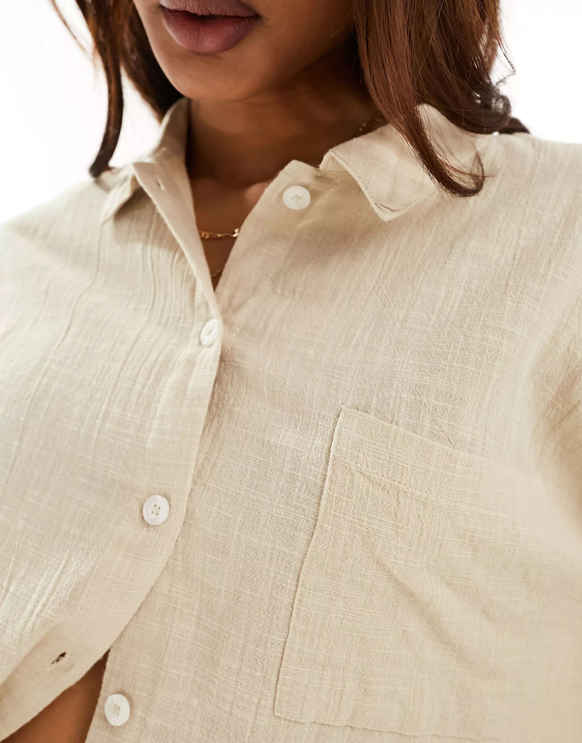 ASOS DESIGN textured button through beach shirt in natural - part of a set | ASOS | ASOS (Global)