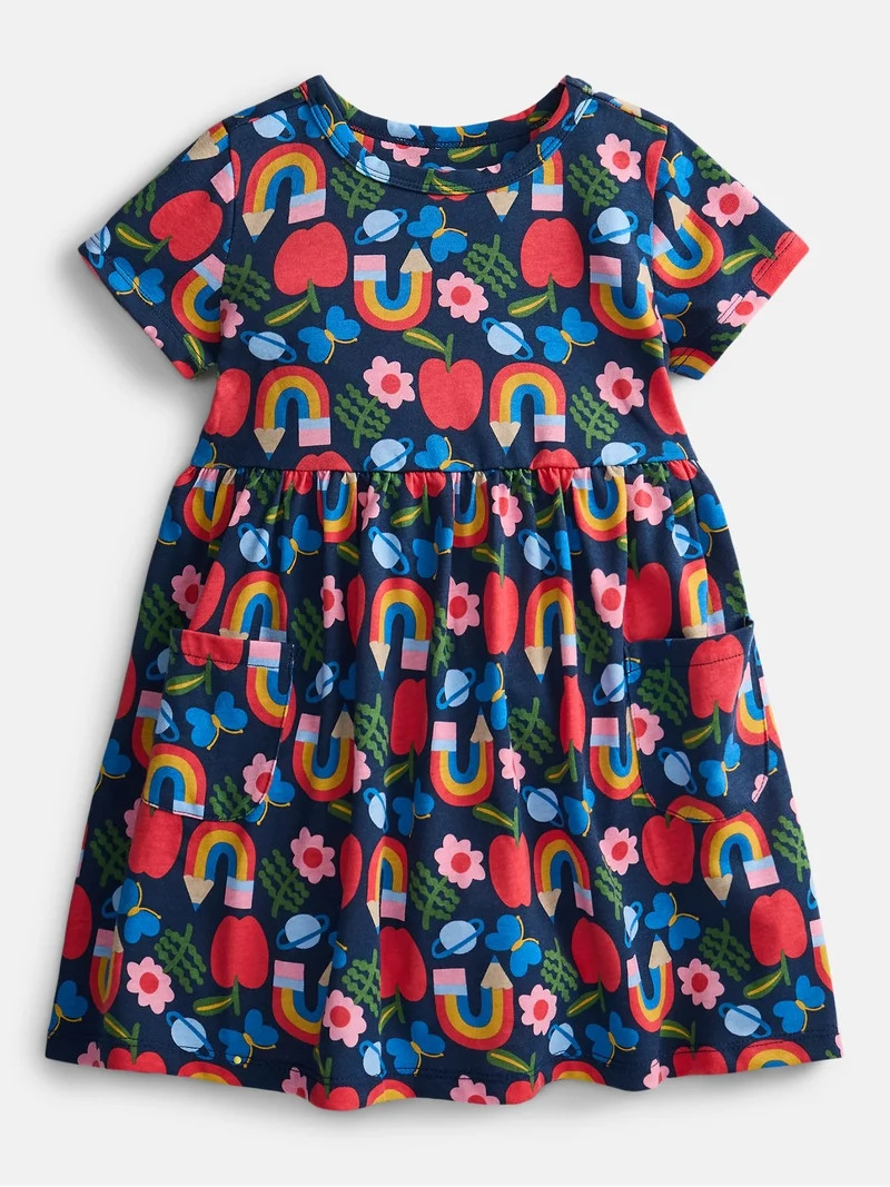Wonder Nation Baby and Toddler Girls Printed Short Sleeve Dress, Sizes 0M-5T | Walmart (US)