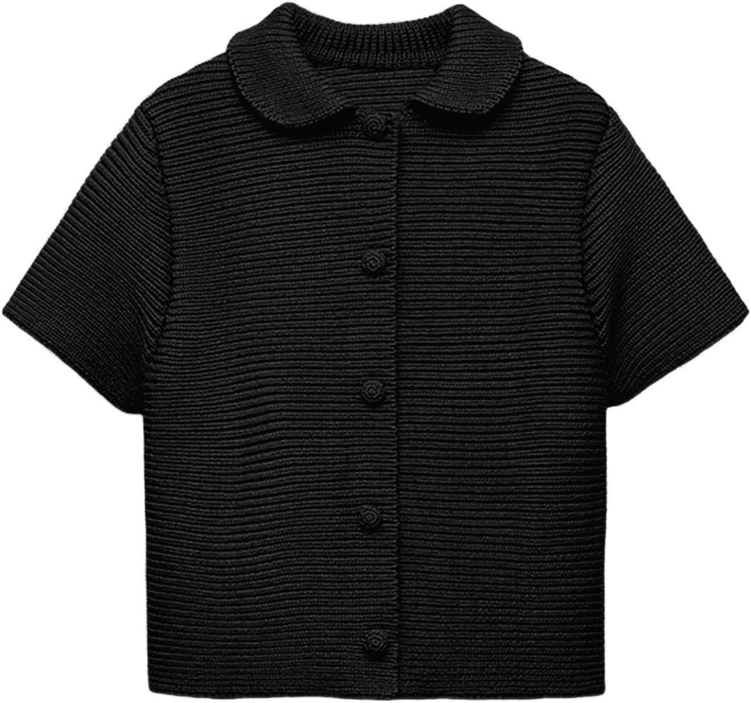 Tanming Womens Cardigan Sweaters Soft Chunky Knit Top Short Sleeve Button Loose Outerwear Sweater | Amazon (US)