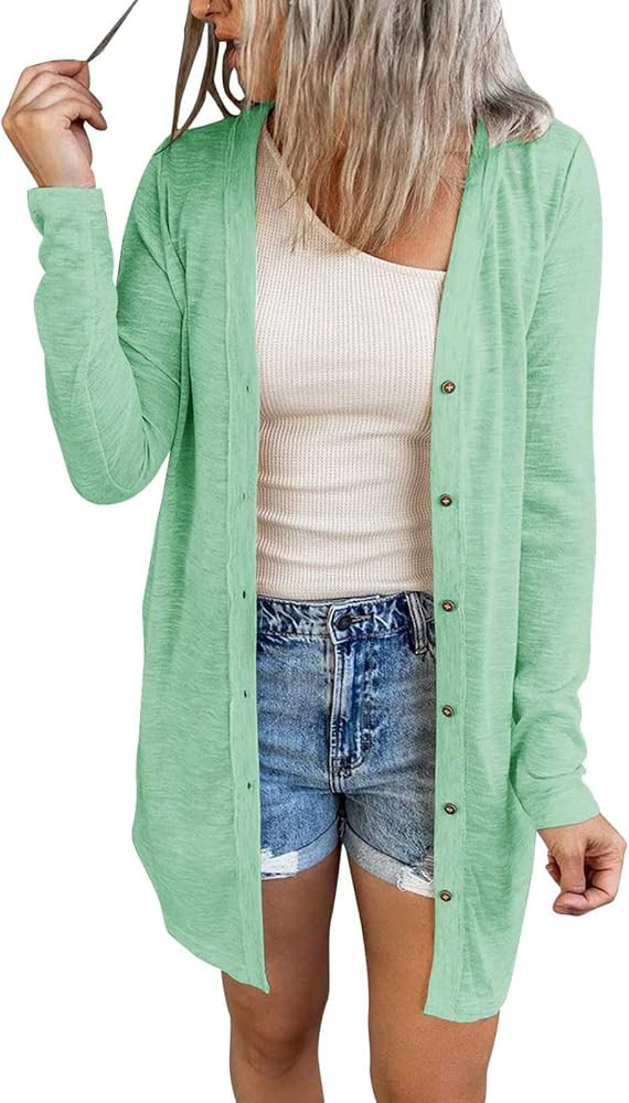 MEROKEETY Women's Open Front Lightweight Cardigan Long Sleeve Button Down Loose Outwear | Amazon (US)