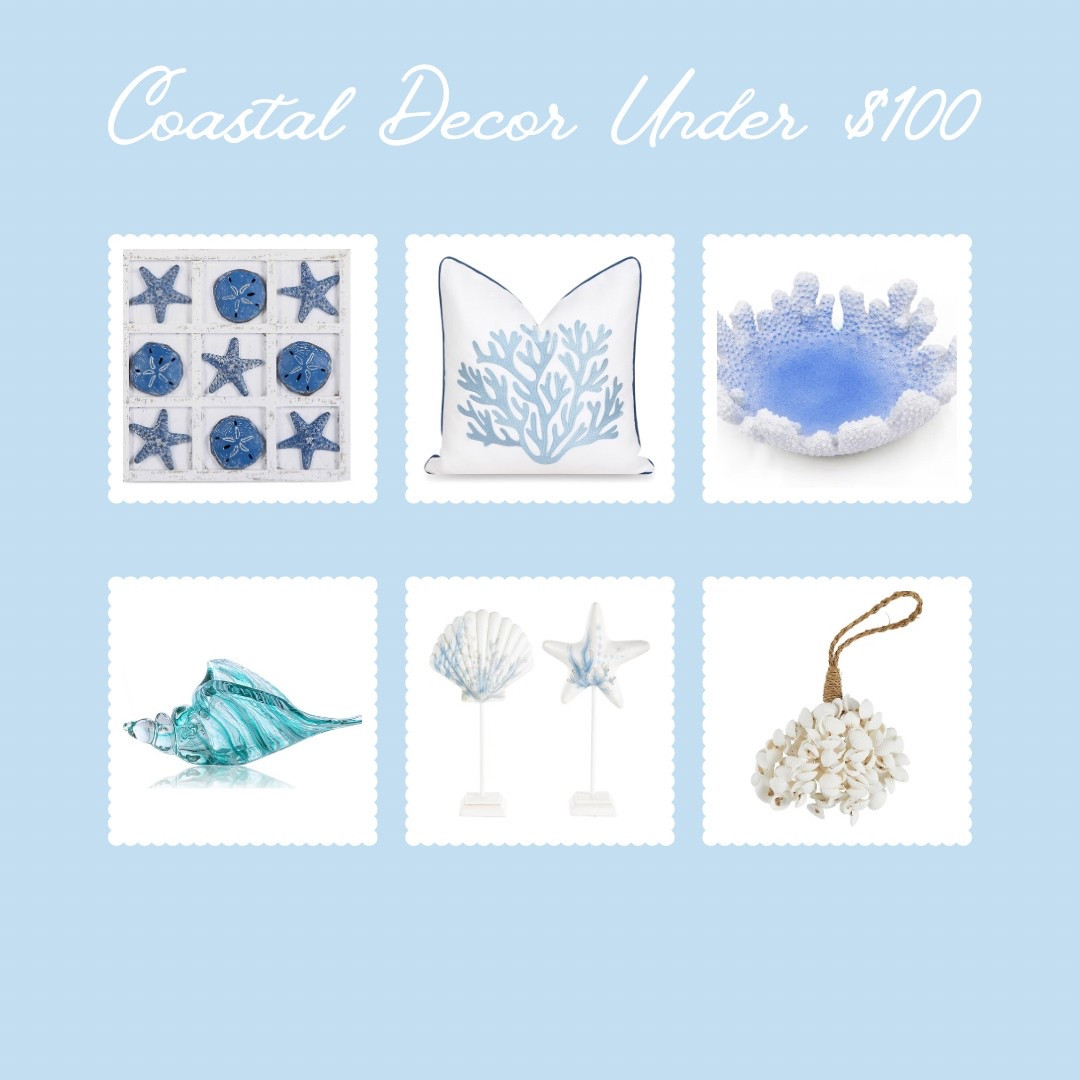 Coastal home decor under $100 coastal cowgirl coastal grandma beach house grandmillenial blue and white nautical ocean sea 