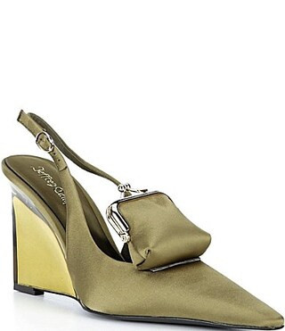 Jeffrey Campbell Pay-Me Satin Coin Purse Ornament Slingback Wedge Pumps - 9.5 | Dillard's