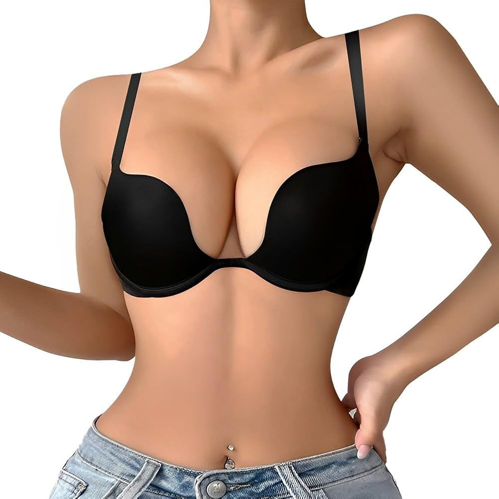 Women's Deep Plunge Multi-Way Convertible Bra Underwire Padded Push Up Bra with Clear Strap | Amazon (US)