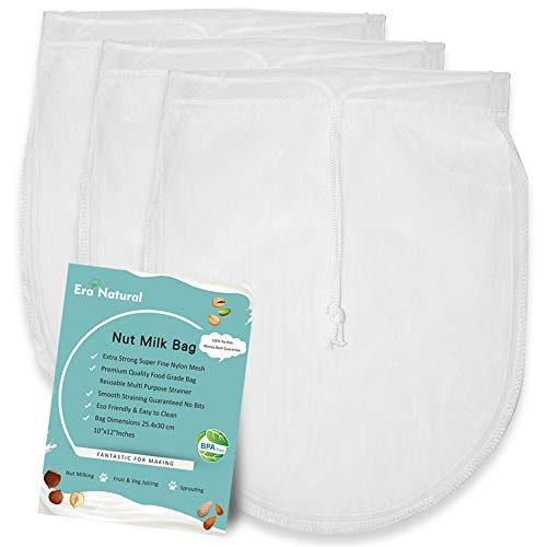 Nut Milk Bag Reusable 3 Pack 12" x 10" Cheesecloth Bags for Straining Almond/Soy Milk Greek Yogurt Strainer Milk Nut Bag for Cold Brew Coffee Tea Beer Juice Fine Nylon Mesh Cheese Cloth | Amazon (US)