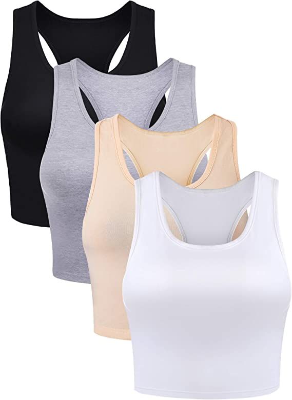 Boao 4 Pieces Basic Crop Tank Tops Sleeveless Racerback Crop Sport Top for Women | Amazon (US)