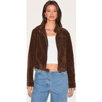 Brown Brushed Faux Suede Seam Detail Jacket, Brown | PrettyLittleThing UK