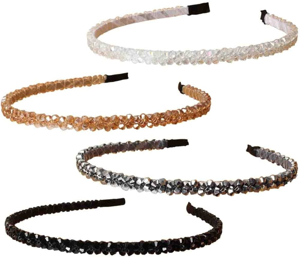 Cuizhiyu 4 PK Crystal Rhinestone Headbands for Women Girls Double Rows Sparkly Beaded Hair Hoops ... | Amazon (US)