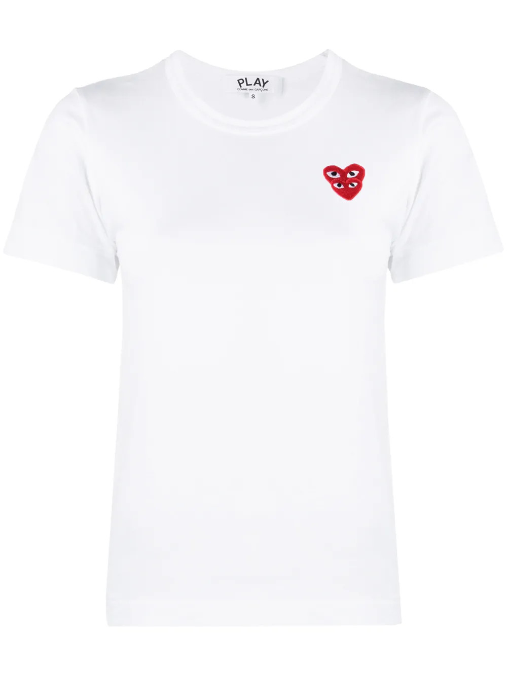 Comme Des Garçons Play Double Heart Embroidered T-shirt | White | FARFETCH JP | Farfetch Global