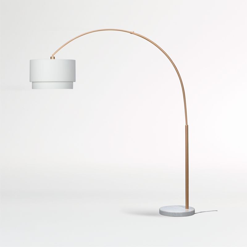 Meryl Arc Brass Corner Floor Lamp with White Shade + Reviews | Crate & Barrel | Crate & Barrel