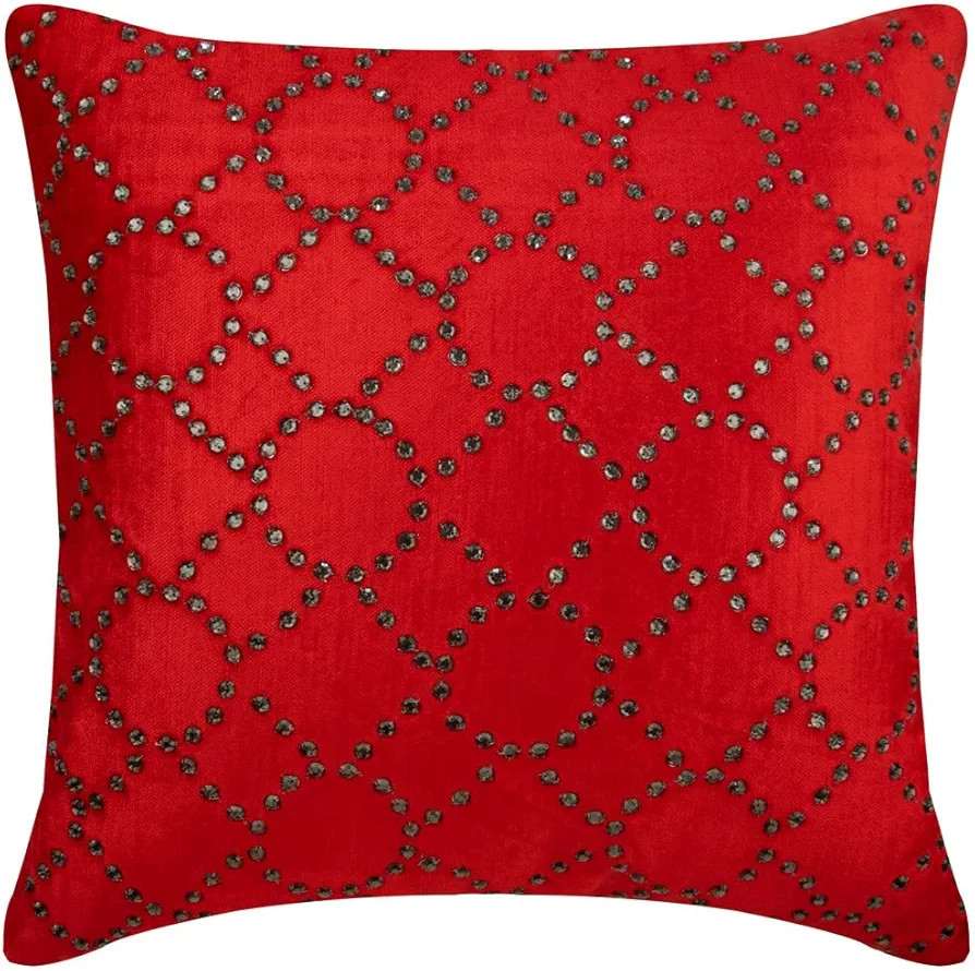 The HomeCentric Red Euro Pillow Shams Pack of 2, 26x26 inch (65x65 cm) Velvet Euro Size Pillow Co... | Amazon (US)