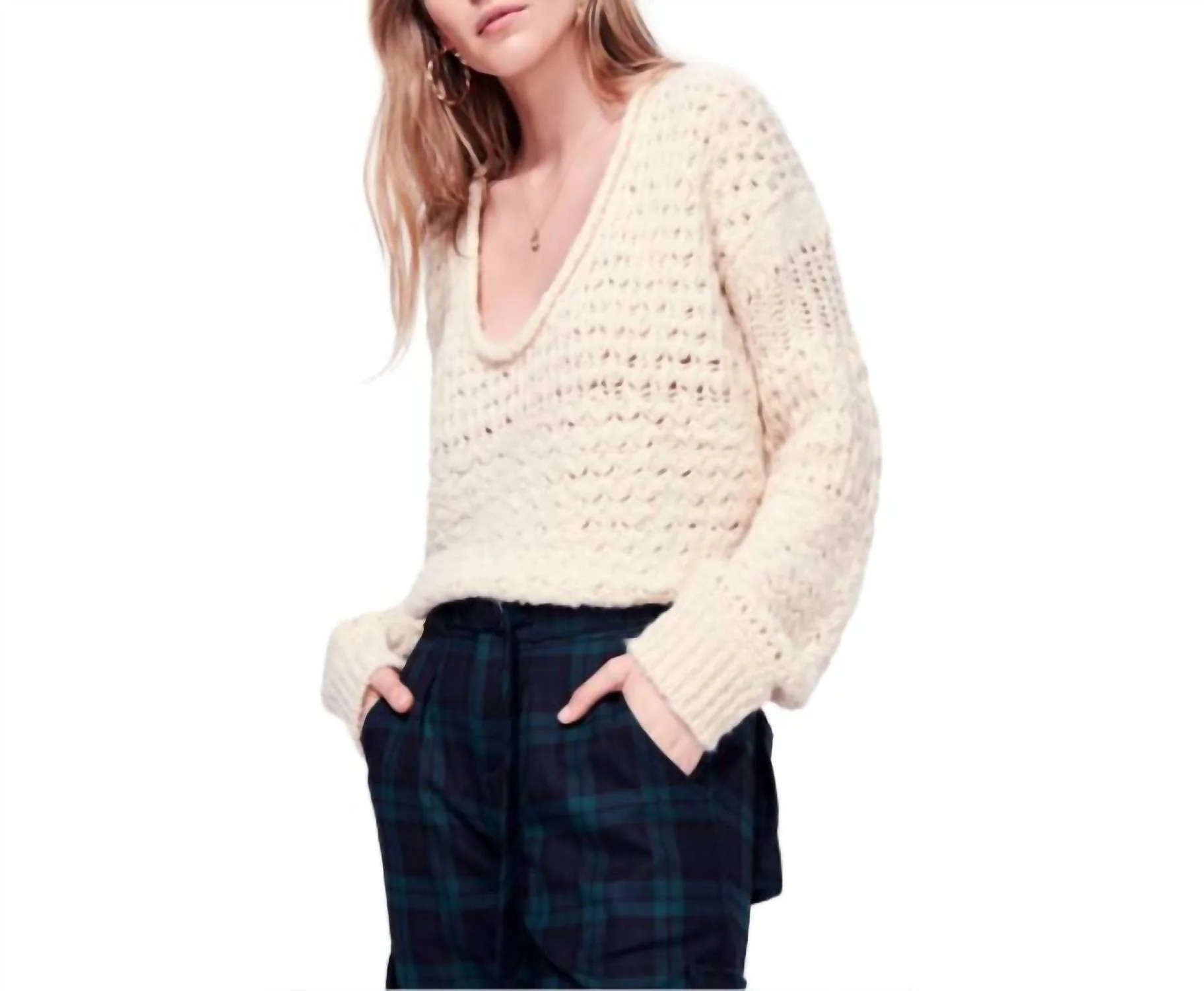 Crochet Wool Blend Pullover Sweater Cream | Shop Simon