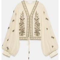 Zara - Bead Embroidered Blouse Zw Collection - Ecru - Xs - Woman | Zara US