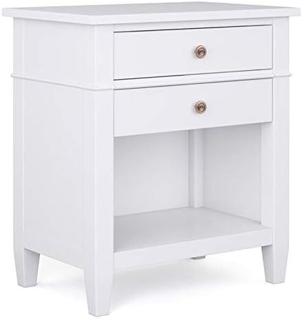 SIMPLIHOME Carlton 24 inches Wide Night Stand, Bedside table, White SOLID WOOD, Rectangle, with S... | Amazon (US)