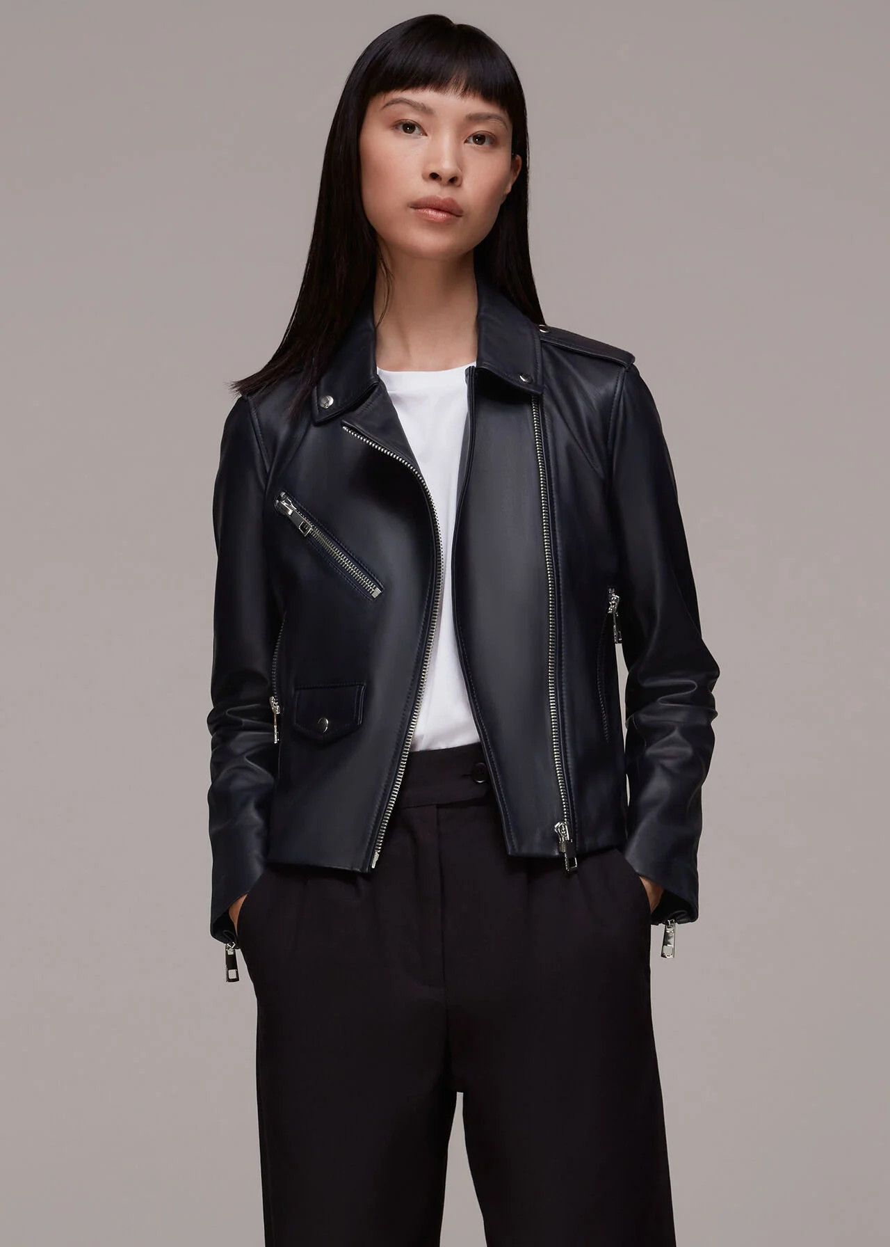 Agnes Pocket Leather Jacket | Whistles