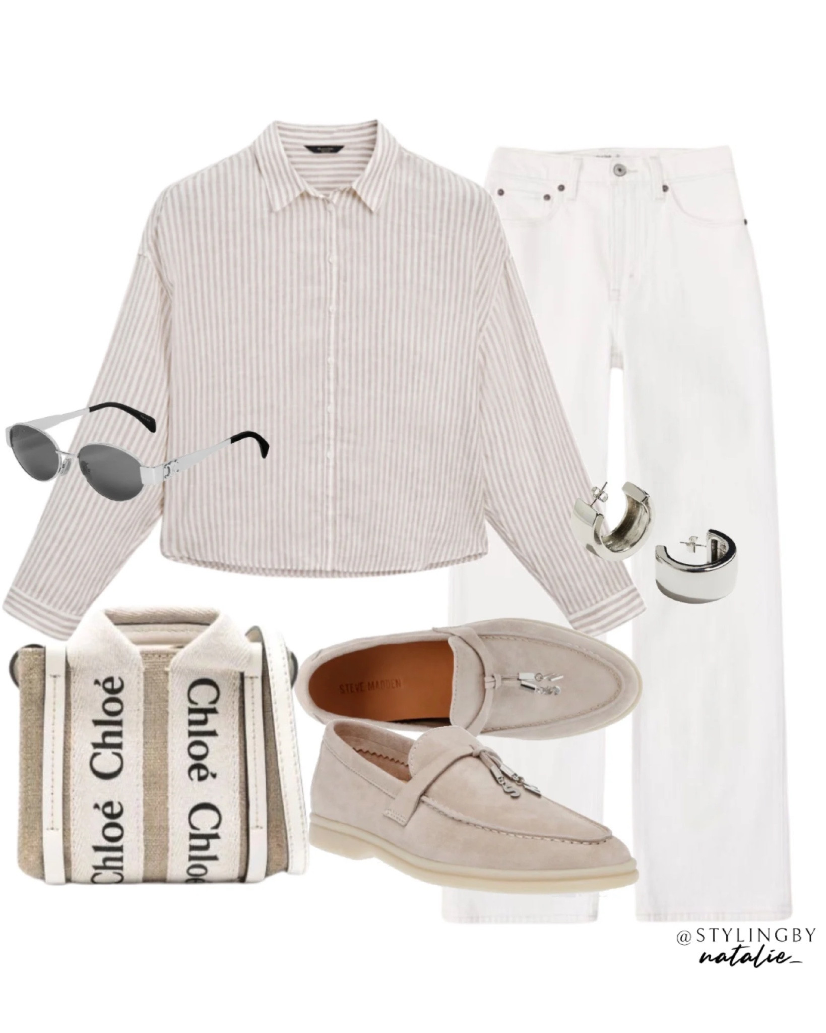 Stripe linen cropped shirt, neutral outfit, white high jeans, Steve Madden loafers, Chloe woody tote bag & celine sunglasses.
Summer outfit, casual, everyday, white jeans.

#LTKstyletip #LTKeurope #LTKsummer