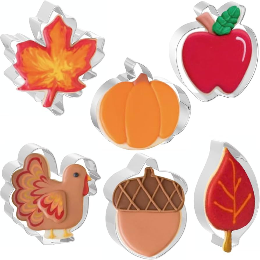 Fall Thanksgiving Cookie Cutters 6 PCS, 3'' to 3.6'', Pumpkin, Leaf, Apple, Turkey, Acorn | Amazon (US)
