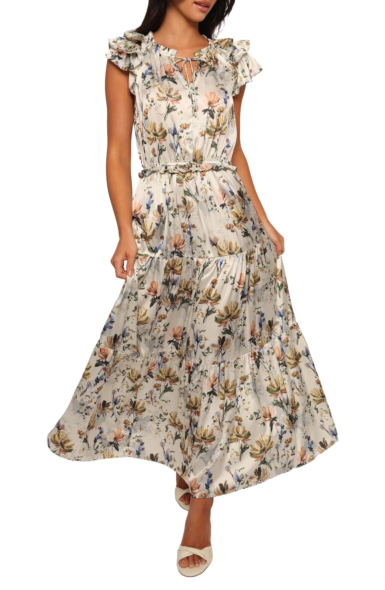 Lizzie Floral Cap Sleeve Tiered Maxi Dress | Nordstrom