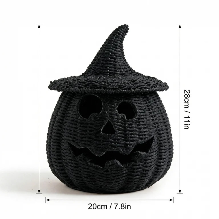 2026 New Black Woven Pumpkin Basket with Witch Hat Cover Lid, 11" Halloween Jack-O-Lantern Woven ... | Walmart (US)