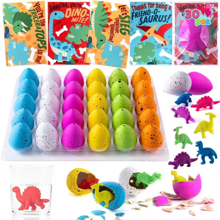 JOYFY 30 Packs Valentines Day Cards with Hatch Growing Dinosaur Eggs Toys with hangers for Valent... | Walmart (US)