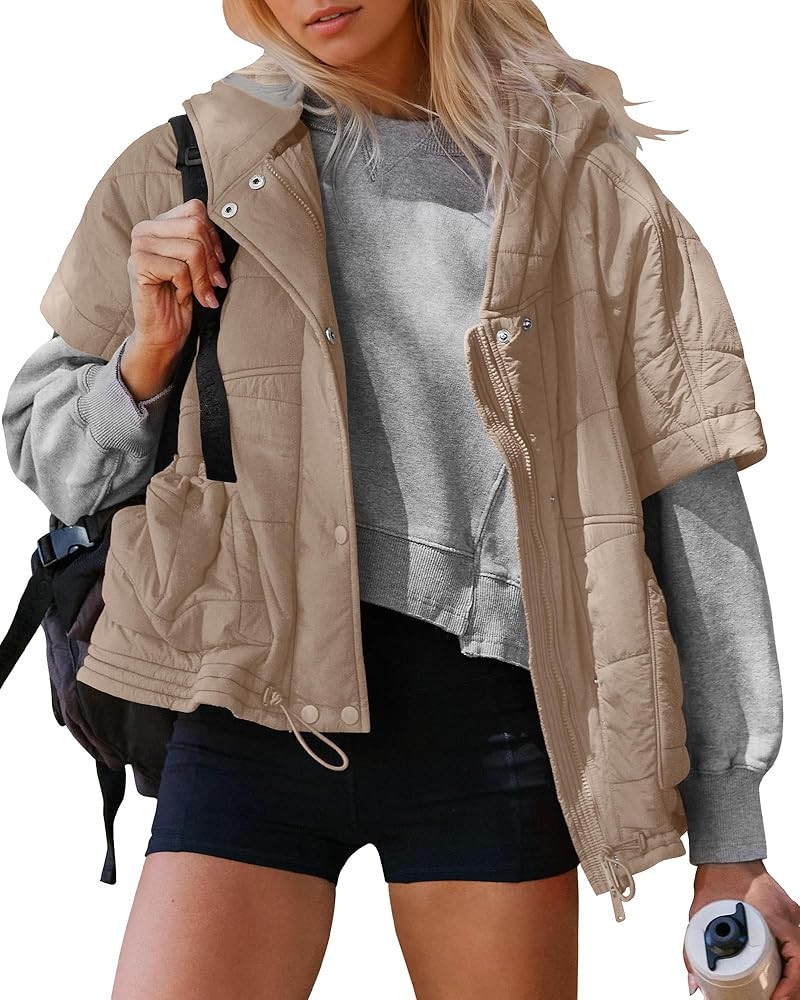 Gacaky Quilted Vest for Women Oversized Stand Collar Cap Sleeve Puffer Jacket Warm Button Zip Up ... | Amazon (US)