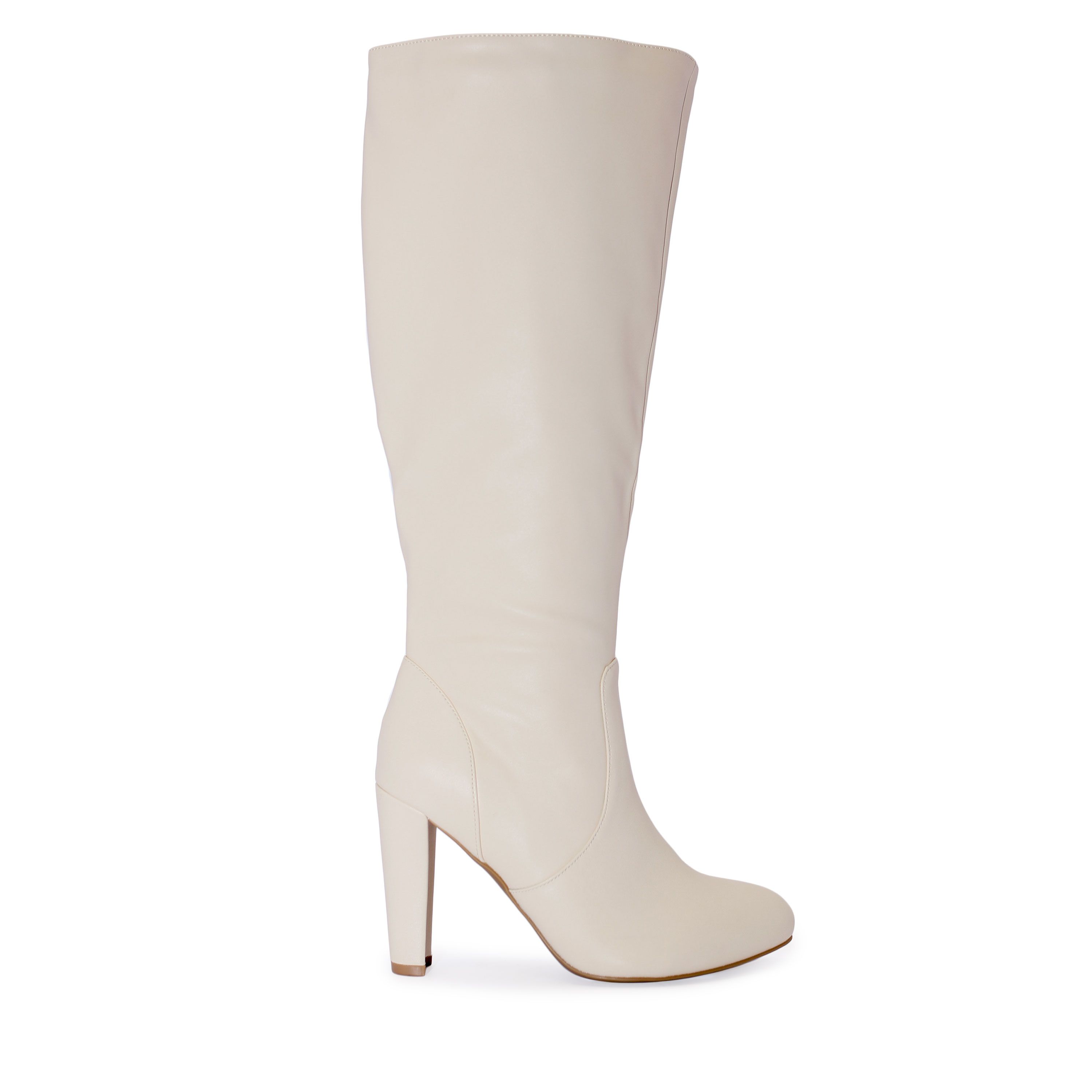 Wild Diva Women's Faux Leather Almond Toe Knee Length Boots (Cream, 7.5) - Walmart.com | Walmart (US)