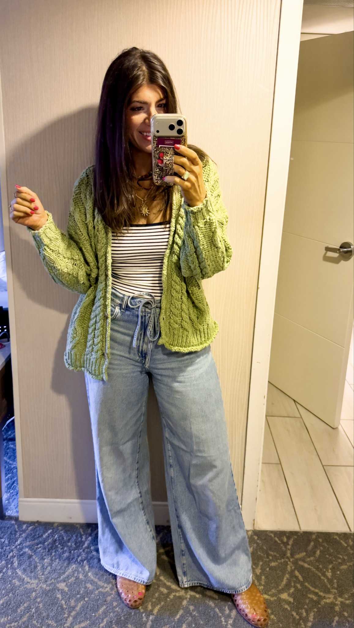 Outfits I wore on vacation
Bra free tank-medium
Cardigan-medium
Wide leg jeans-29 curvy 
Jelly slide-sized down half 

#LTKTall #LTKMidsize #LTKSaleAlert