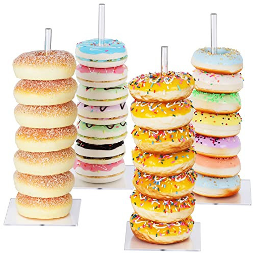 Donut Stand Acrylic 4 Pack, Clear Bagel Holder Stand, Donut Tower Stand, Donut Display Stand for Dessert Table, Doughnut Holder for Birthday, Wedding, Baby Shower, Christmas, Party | Amazon (US)