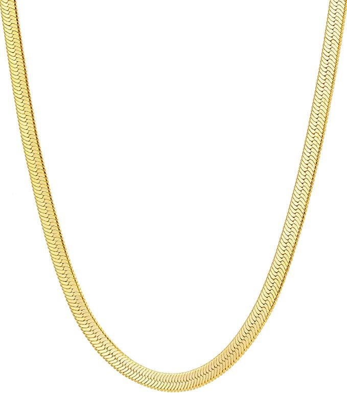 Amazon.com: Fiusem Gold Necklace for Women, Gold Chain for women 14K Real Gold Plated Herringbone... | Amazon (US)