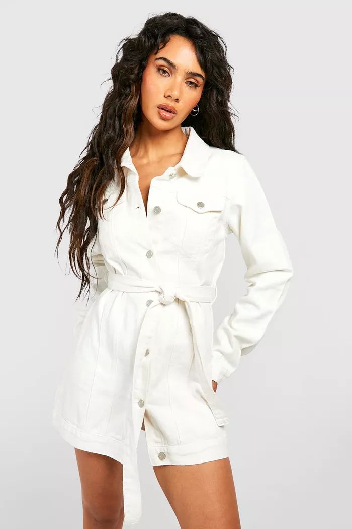 Belted Western Denim Micro Mini Shirt Dress | boohoo (US & Canada)