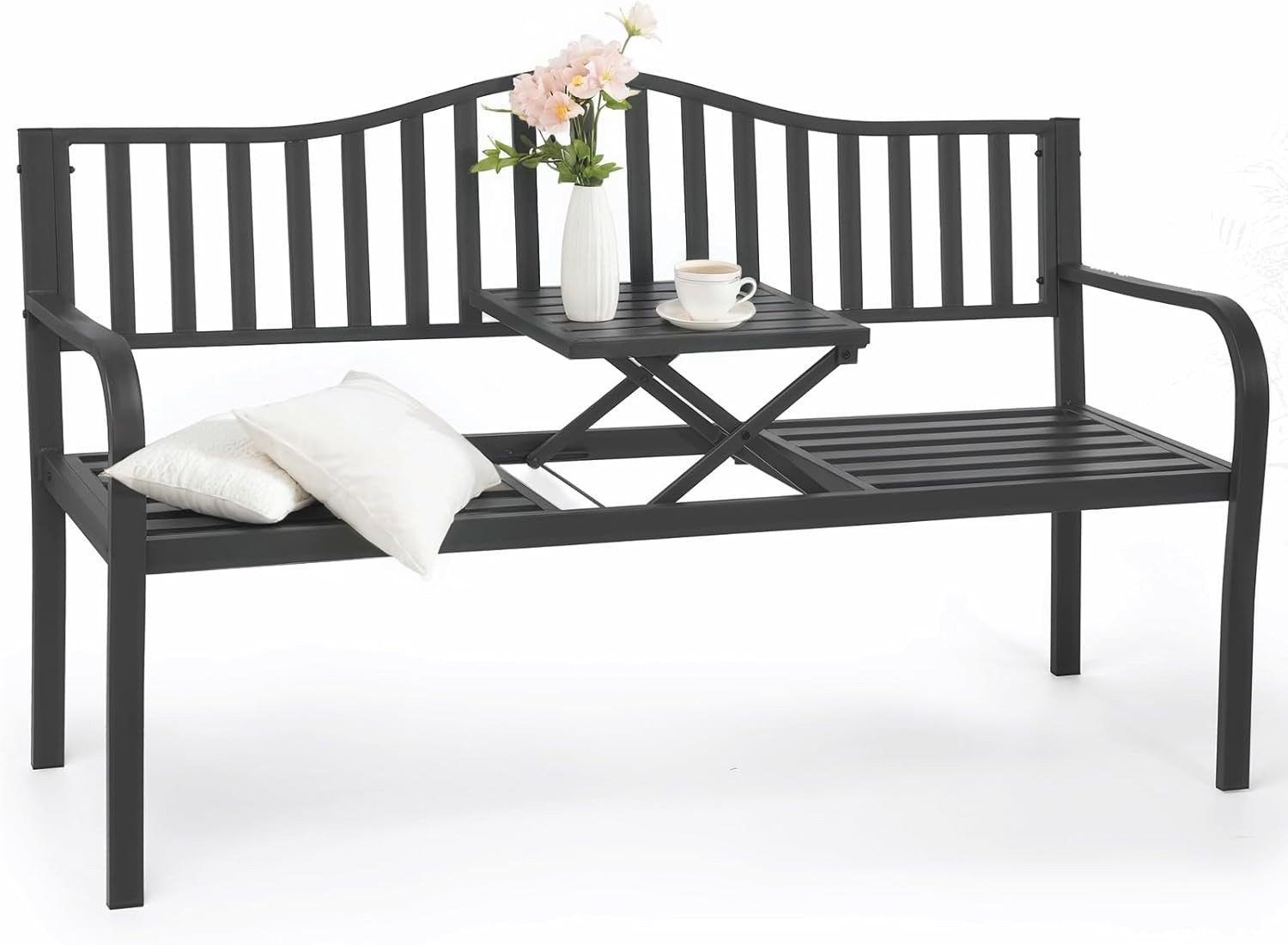 BODIOO Outdoor Metal Garden Bench 59" Patio Bench with Built in Table Park Bench, Outside Bench W... | Amazon (US)