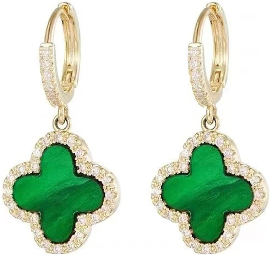 St. Patrick's Day Irish Earrings - Four Leaf Clover Lucky Sparkling Earrings For Women Girls,Stud... | Amazon (US)