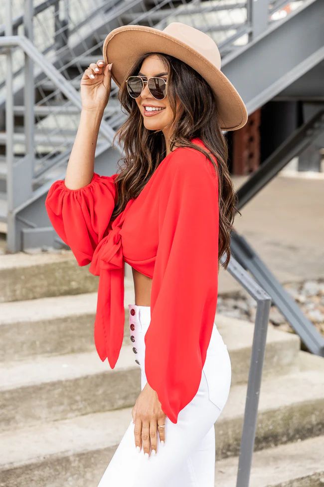 Bring You Joy Red Tie Front Cropped Blouse FINAL SALE | Pink Lily