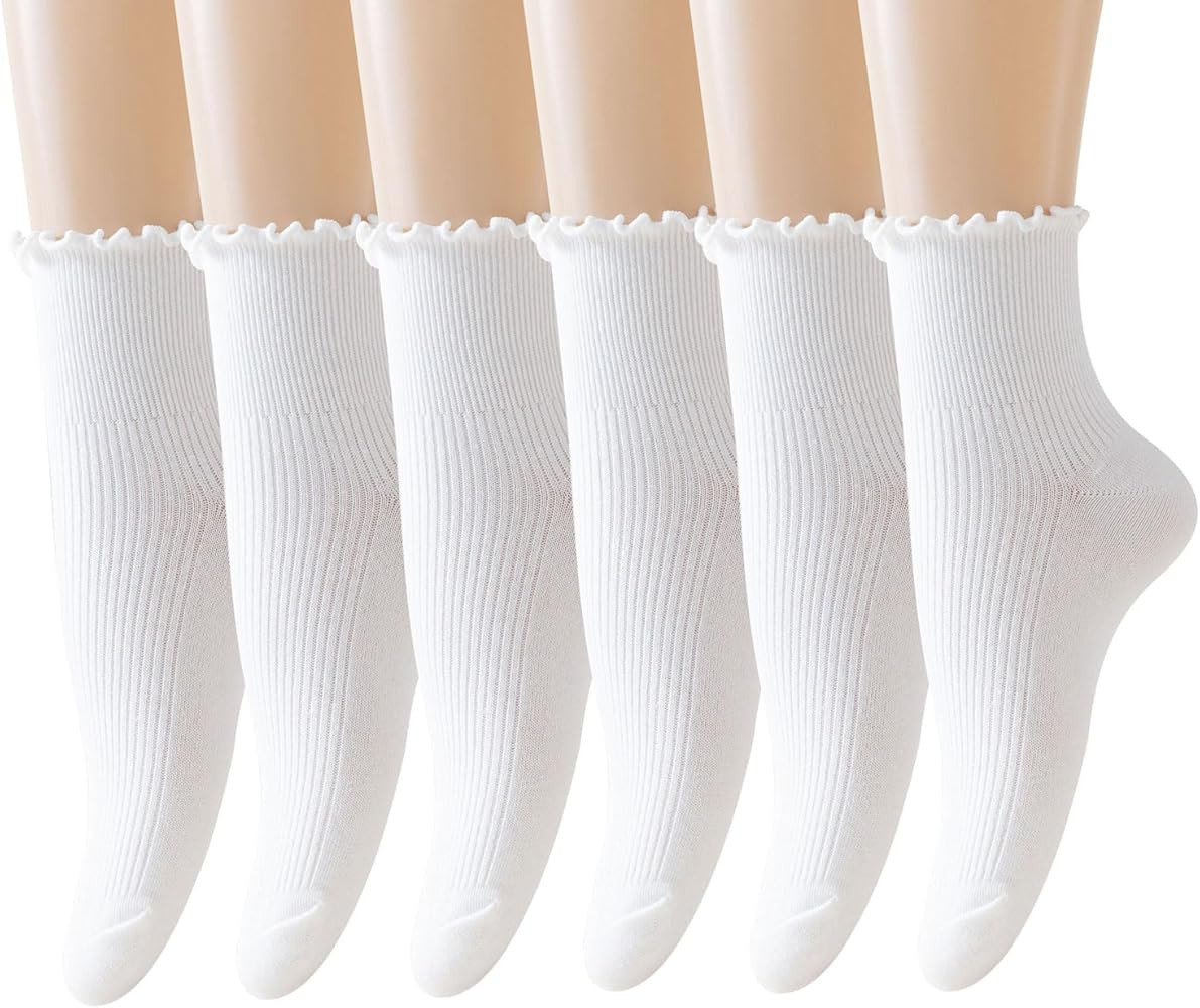 Cute Ruffle Ankle Socks for Women - Soft Cotton Knit Lettuce Low Cut Frilly Crew Socks | Amazon (US)