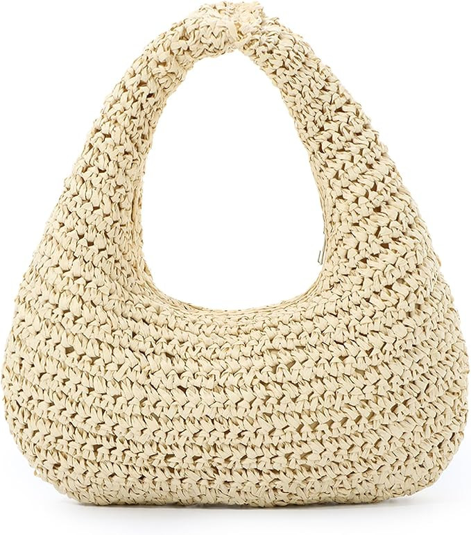 Fecialy Straw Bag for Women Crescent Shoulder Handbag Straw Summer Beach Tote Handbag Raffia Wove... | Amazon (US)