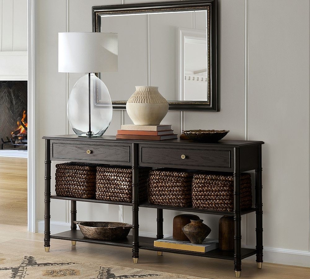Beautiful classic home console table in warm wood tones.  More pieces from the collection, lighting , mirror, baskets and fall decor, area rug, candles and more for a fall home. @Pottery Barn

#LTKHome #LTKSaleAlert