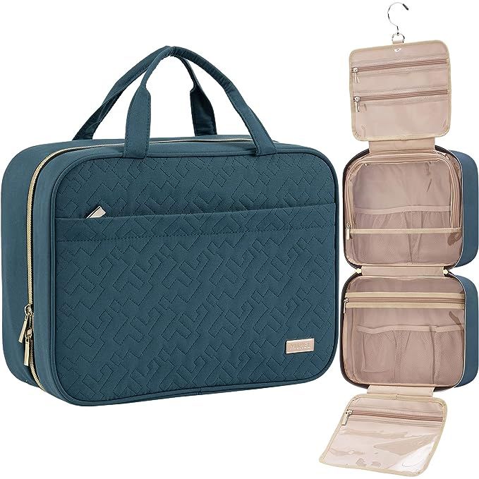NISHEL Travel Toiletry Bag for women, Portable Hanging Organizer for Full-Sized Shampoo, Conditio... | Amazon (US)